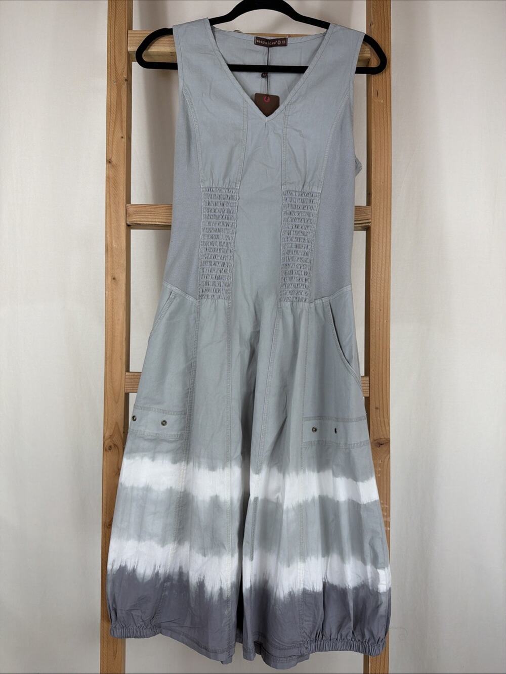 NWT XCVI Wearables Gray Tie Dyed Elastic Ribbed Midi Tank Dress #1201 Size SM